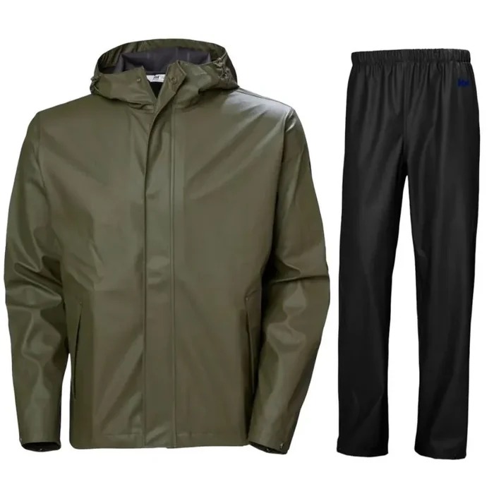 Certifié Helly Hansen Moss, ensemble de pluie, homme, vert foncé/noir