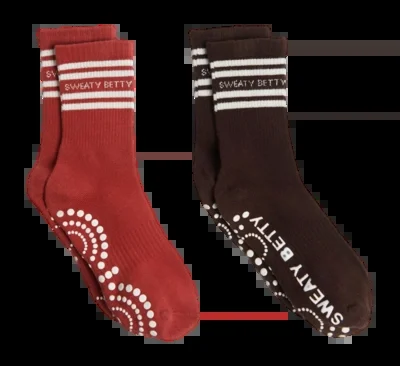 Chaussettes Sweaty Betty Femme Mi-Longues à Semelle Antidérapante Sable Marron (Lot de 2)