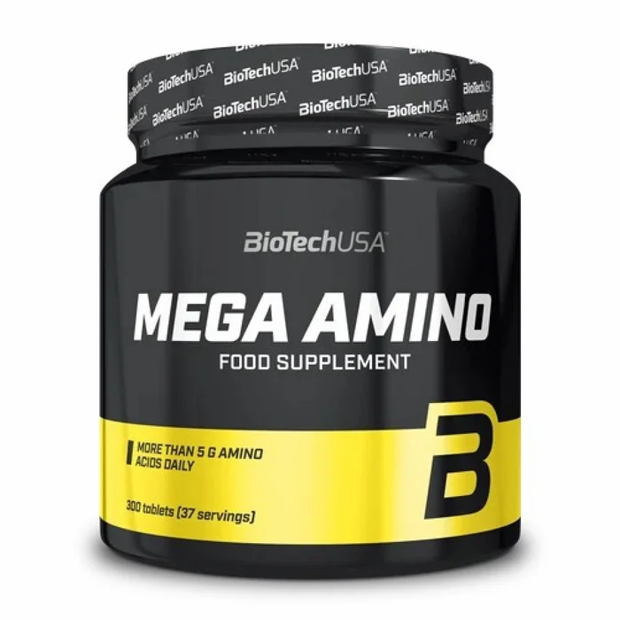Lot de 10 pots de d&rsquo;acides aminés Biotech USA mega amino – 300 comp