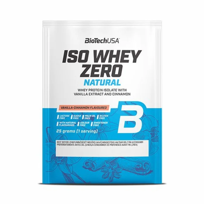 Lot de 50 sachets de protéines sans lactose Biotech USA iso whey zero – Vanille-cannelle – 25g
