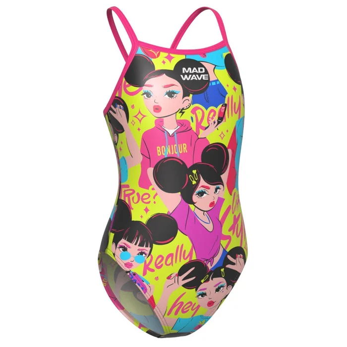 Maillot de bain 1 piu00e8ce fille Mad Wave Nera V4 [Taille XL]