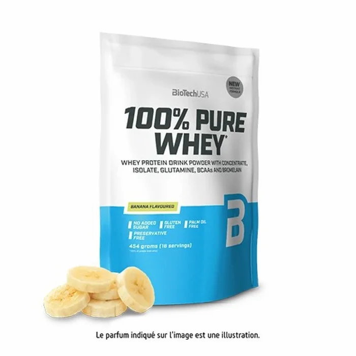 Sacs de protéines 100 % pur lactosérum Biotech USA – Banane – 454g