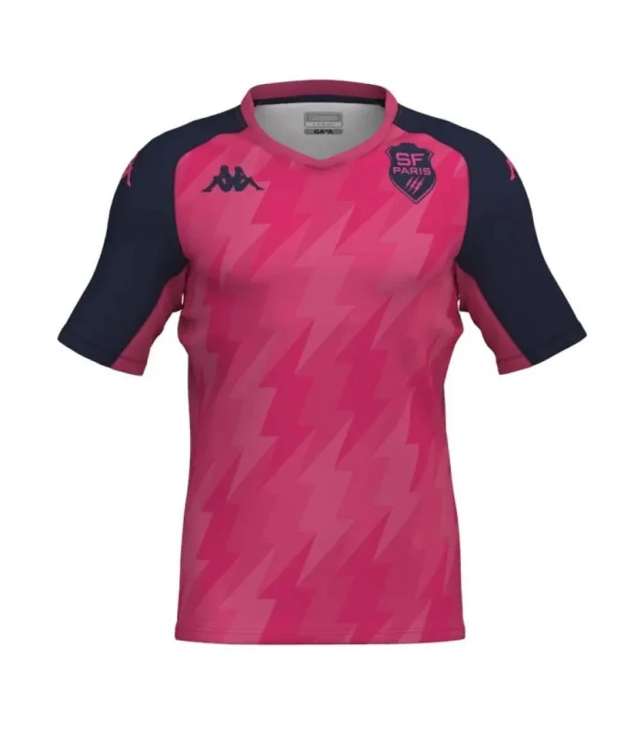 T-shirt bemi Kappa Stade Français Paris Officiel Rugby Rose/Bleu Homme