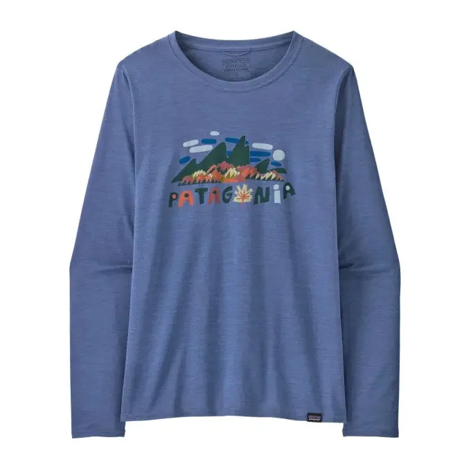 Tee-shirt graphique à manches longues Femme Patagonia Capilene® Cool Daily – Fitz Roy Foliage: Current Blue X-Dye Petit Prix